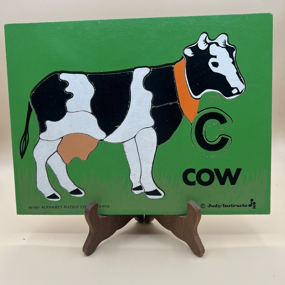 Vintage Wooden Puzzle JUDY INSTRUCTO 1974 C Cow